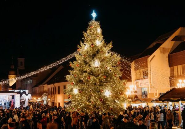 Centrum Trnavy žije adventnými trhmi, na Trojičnom námestí rozsvietili vianočný stromček