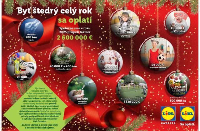 Keď sa malé gestá zmenia na veľkú pomoc: Lidl spolu so svojimi zákazníkmi pomohol projektami za takmer 2,6 milióna eur