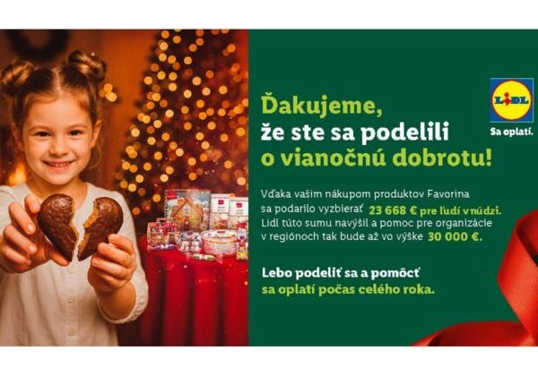 Deliť sa o vianočnú dobrotu sa oplatilo: Vďaka nákupom v Lidli poputuje ľuďom v núdzi až 30 000 €